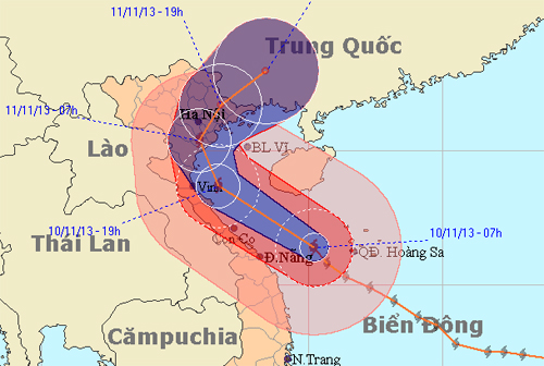 Bão HaiYan đang đi song song bờ biển Trung Trung bộ ảnh 1