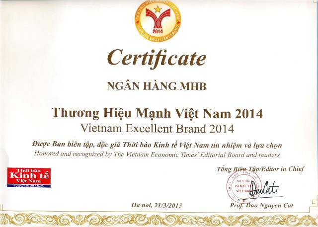 MHB 8 năm liên tiếp nhận Giải “Thương hiệu mạnh Việt Nam”