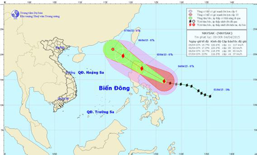 Ngày 6/4, tâm bão Maysak cách Hoàng Sa 770km về phía Đông Bắc ảnh 1