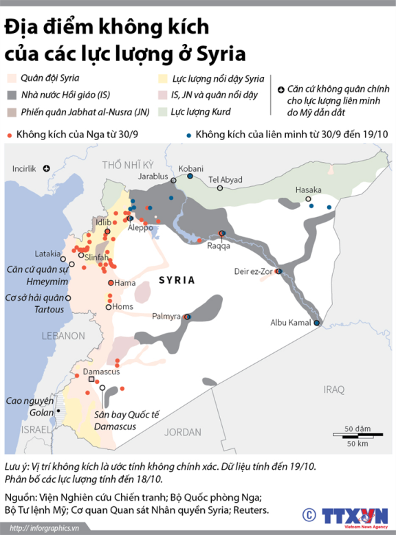 Các địa điểm không kích ở Syria ảnh 1
