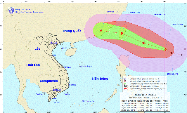 Vị trí và hướng di chuyển của bão Megi. Ảnh: nchmf.gov.vn
