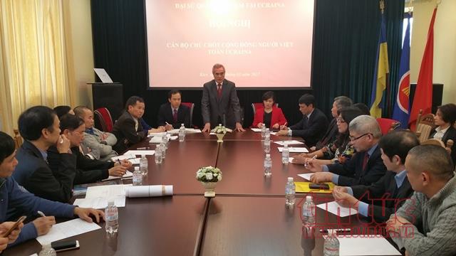 Quang cảnh hội nghị cán bộ chủ chốt cộng đồng người Việt Nam tại Ukraine.