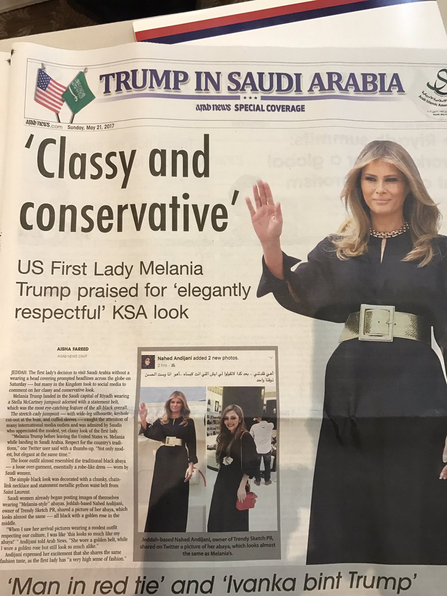 Không dùng khăn trùm đầu, Đệ nhất Phu nhân Mỹ vẫn ‘ghi điểm’ với truyền thông Saudi Arabia ảnh 1