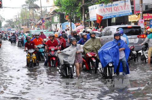 Nhiều tuyến đường TP Hồ Chí Minh có nguy cơ ngập úng. Ảnh: Mạnh Linh/TTXVN