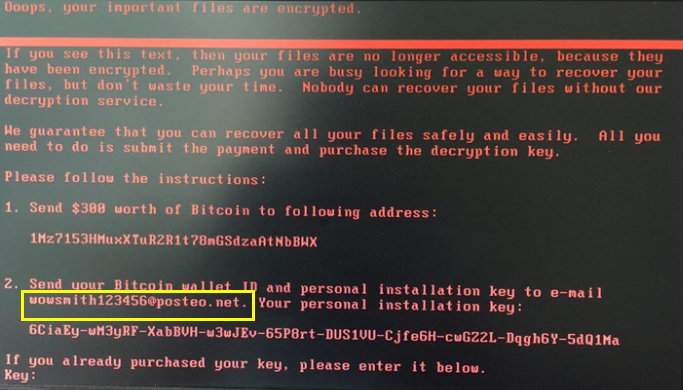 Thông báo máy tính bị dính mã độc Petrwrap.