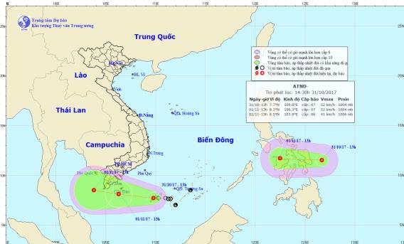 Xuất hiện áp thấp nhiệt đới kép trên Biển Đông ảnh 1