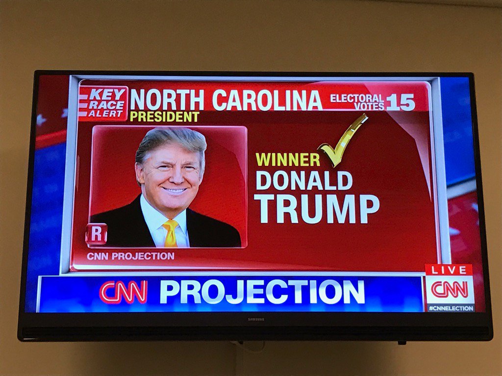 Chiến thắng tại bang North Carolina, ông Trump giành thêm 15 phiếu đại cử tri, và hiện sở hữu 186 phiếu, bám sát đối thủ Clinton.